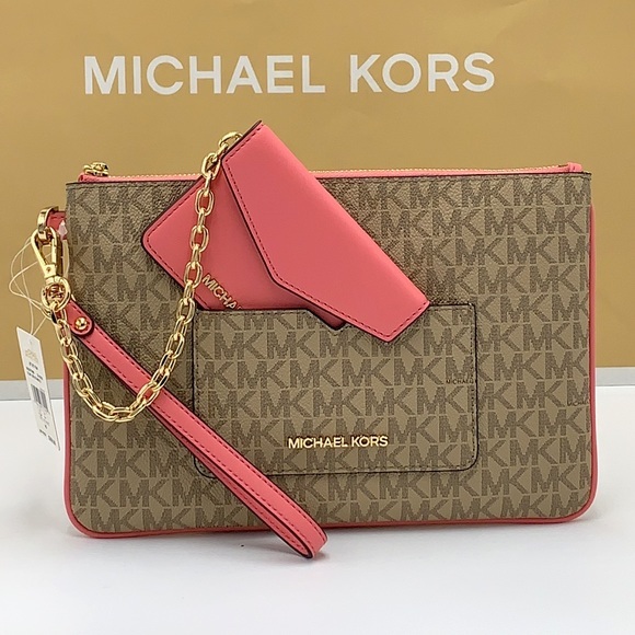 Michael Kors Jet Set LG 2 in 1 card case wristlet Wallet TEA ROSE COLOR - Picture 1 of 16